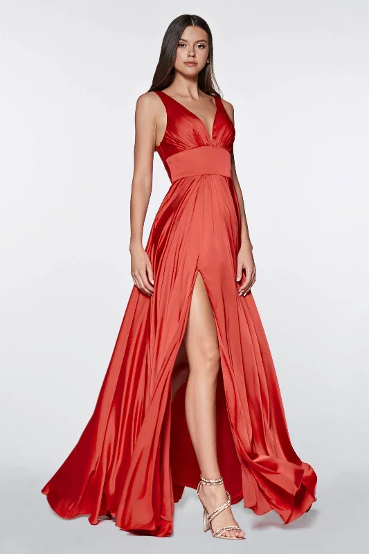 Fringe Gown Ladivine 7469 A-Line Satin Dress