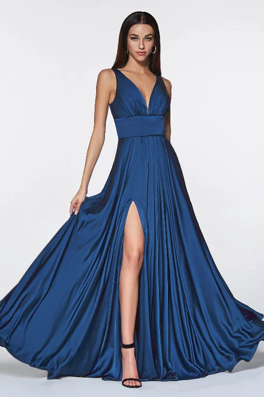 Illusion Neckline Dress Ladivine 7469 Soft Satin Dress