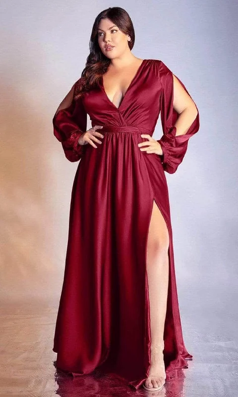 Strapless Gown Ladivine 7475C - V Neck High Slit Long Evening Dress