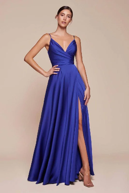 Ruched Gown Ladivine 7485 - Soft Satin A-Line Gown