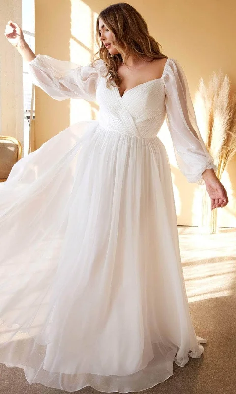 Velvet Dress Ladivine CD243WC - Long Sleeve Sheer Wedding Gown
