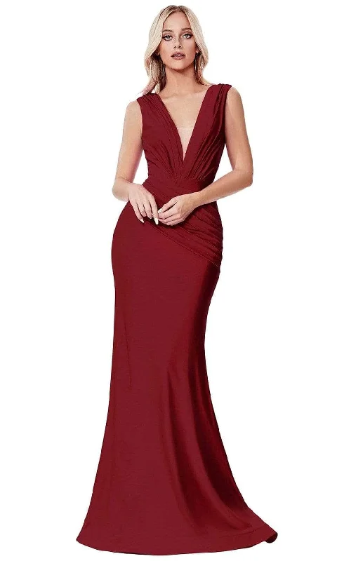 Satin Slip Dress Ladivine CD912 - Sleeveless V Neck Mermaid Long Gown