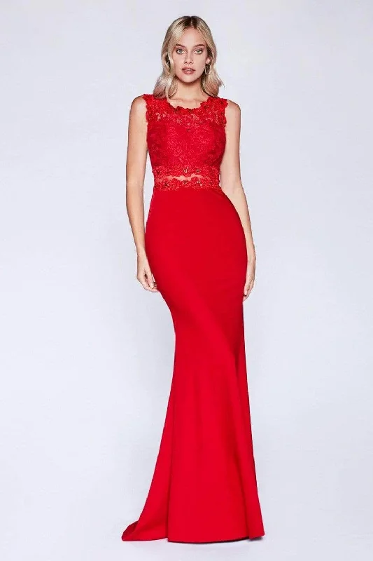 Floor-Length Gown Ladivine CF115 - Lace Stretch Knit Sheath Dress