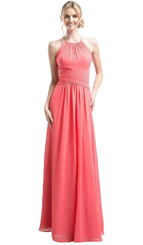 Elegant Beaded Dress Ladivine CH1501 - Ruched Halter A-line Dress
