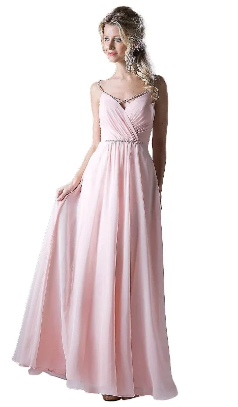 Glittering Evening Gown Ladivine CH522 - Adorned Strappy Ruched A-line Dress