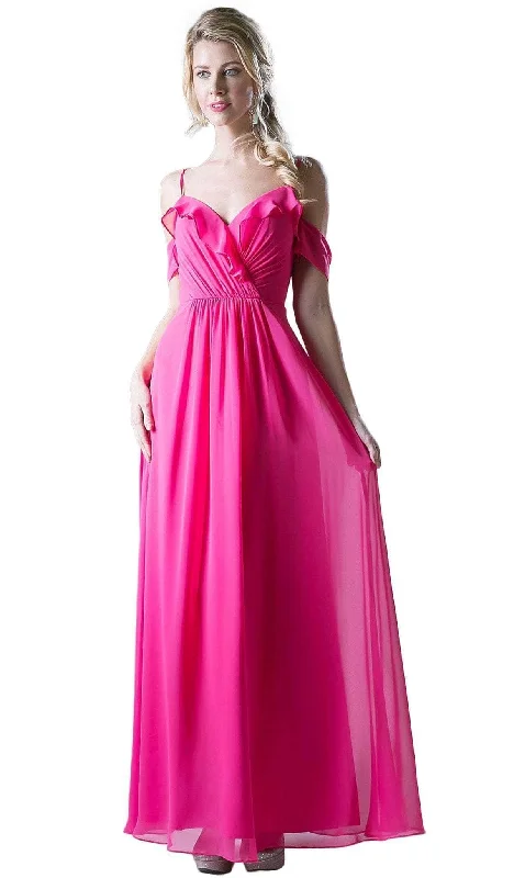 Satin Mermaid Dress Ladivine CH524 - V-neck Ruffled A-line Dress