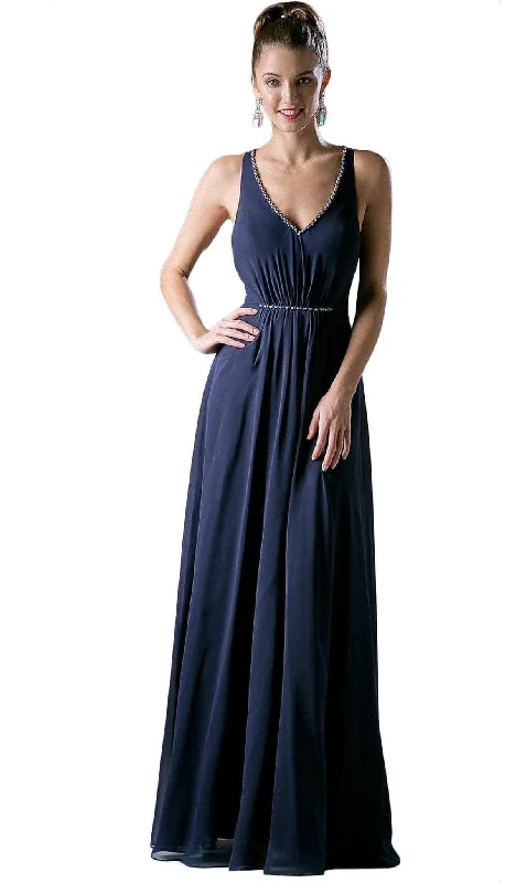 Brocade Formal Dress Ladivine CH526 - Adorned Ruched V-neck A-line Dress