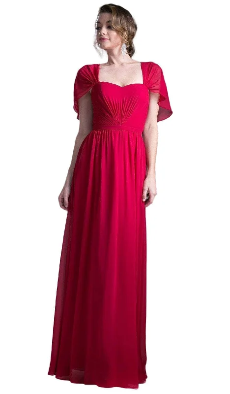 Metallic Formal Dress Ladivine CH532 - Semi-Sweetheart Dress With Cape Detail