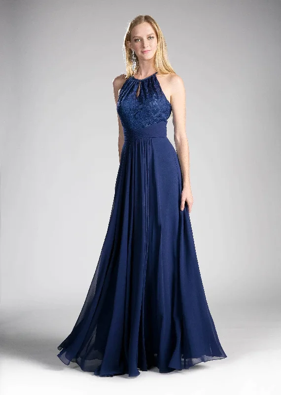 Asymmetrical Gown Ladivine CJ228 - CJ228 High Halter Lace Bodice Evening Gown