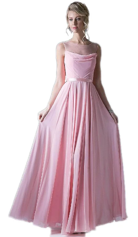 Chic Maxi Dress Ladivine CJ236 - Illusion Bateau Pleated A-line Dress
