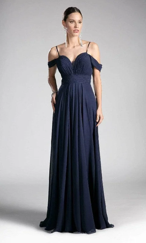 Off-White Gown Ladivine CJ241 - Plunging Sweetheart Cold Shoulder Chiffon Gown