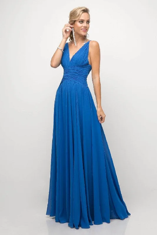 Bow Detail Dress Ladivine UF295 - Ruched Chiffon A-Line Dress