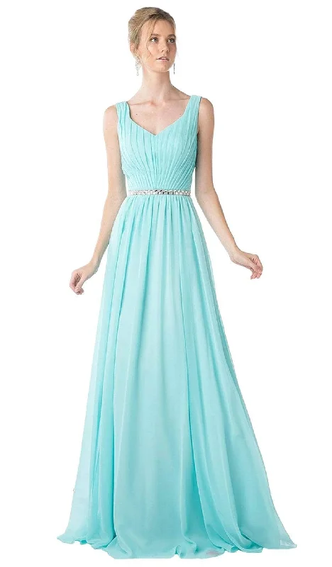 Tulle Skirt Dress Ladivine W0014 - Pleated V-Neck Bodice A-Line Gown