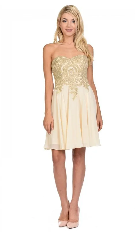Regal Ball Gown Lenovia - 8110 Gold Embroidered Strapless Cocktail Dress