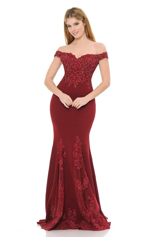 Fancy Evening Dress Lenovia - 8137 Embroidered Off Shoulder Trumpet Dress