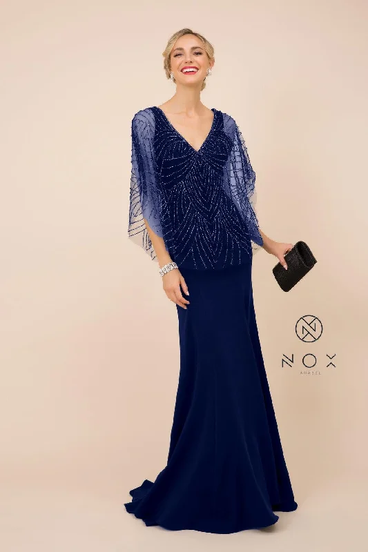 Timeless Gown Long Fitted V-Neck Formal Dress with Beaded Cape Prom Sale