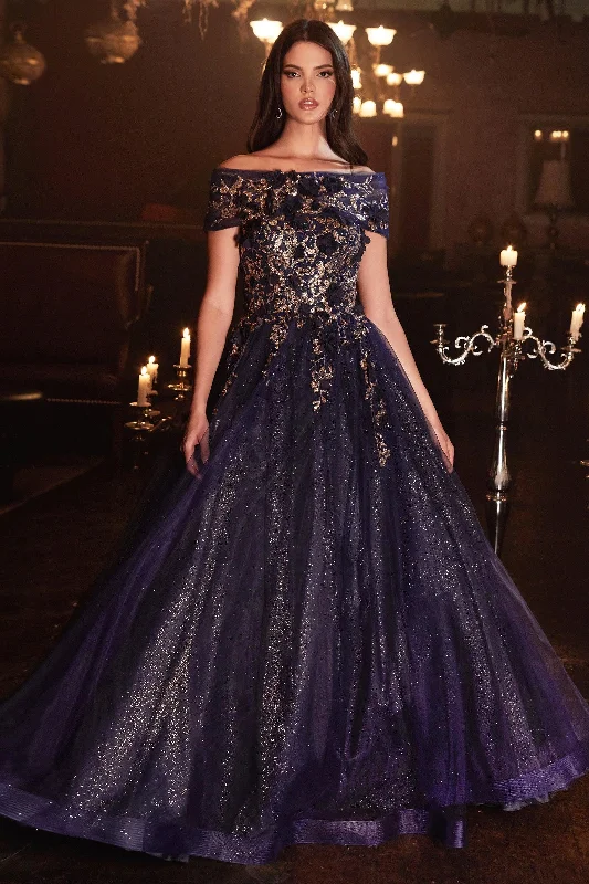 Dramatic Ball Gown Cinderella Divine CD955 Long Off Shoulder Prom Gown