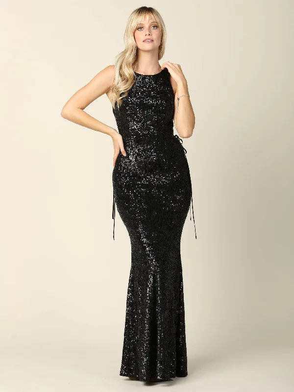 Party Dress Long Sleeveless Formal Fitted Sequins Dress