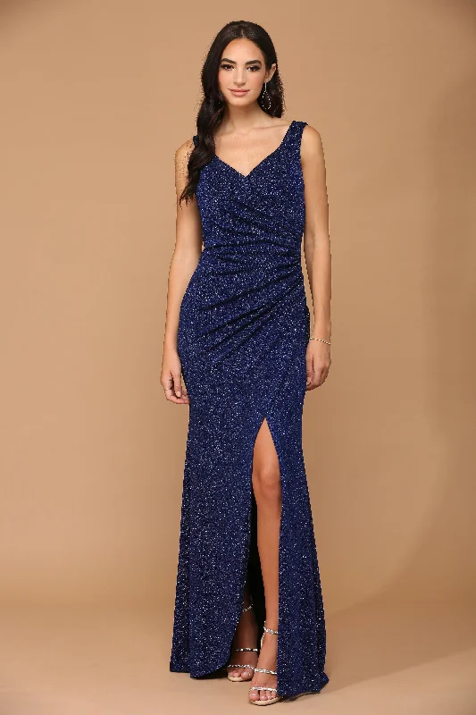 Asymmetrical Gown Long Sleeveless Metallic Mother of the Bride Dress