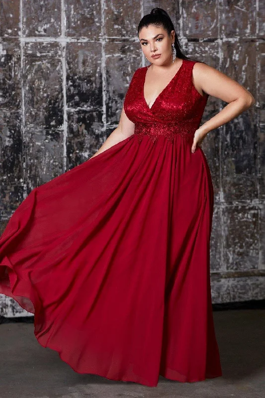 Maxi Dress Cinderella Divine S7201 Long Sleeveless Plus Size Prom Dress
