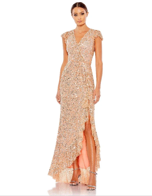 Luxe Satin Dress Mac Duggal 70113 High Low Cap Sleeve Formal Dress