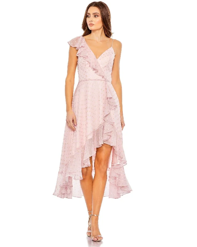 Metallic Formal Dress Mac Duggal High Low Chiffon Ruffled Dress 70163