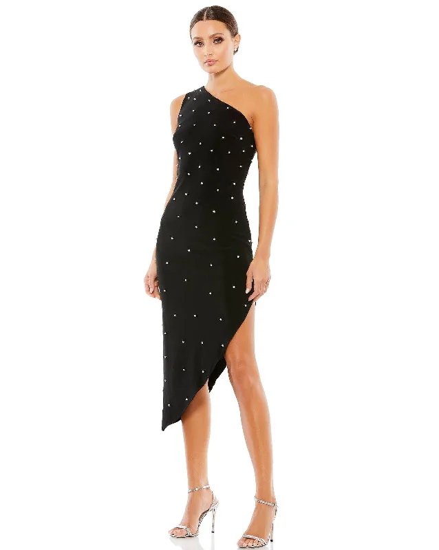 Embellished Maxi Dress Mac Duggal 55646 High Low One Shoulder Dress