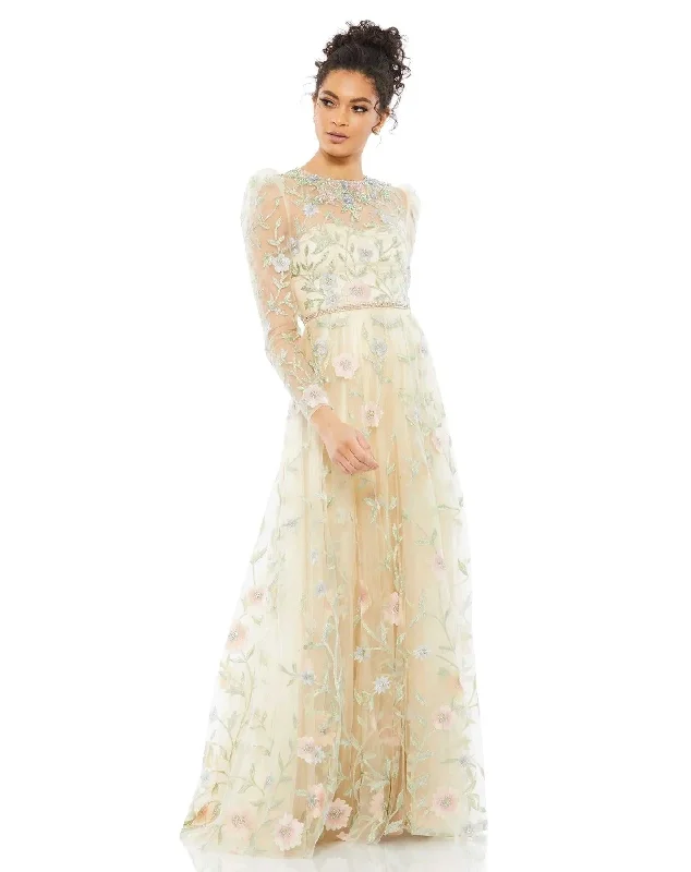 V-Neck Dress Mac Duggal 11226 Long Sleeve Formal Floral Dress