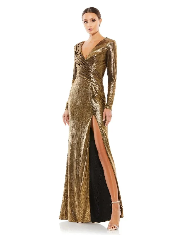 Tulle Gown Mac Duggal 26684 Long Sleeve Formal Metallic Dress