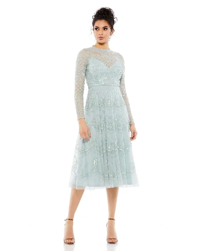 Classic Gown Mac Duggal 9142 Long Sleeve Midi Dress