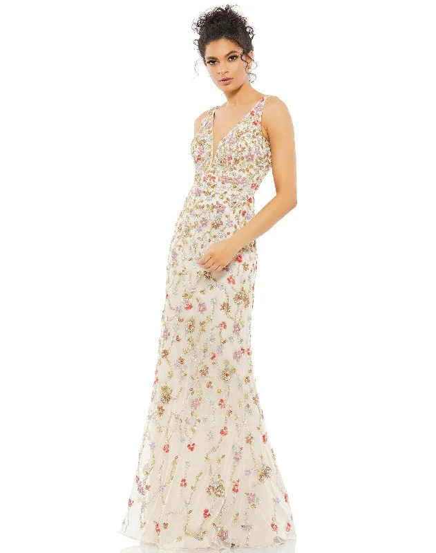 Ruched Gown Mac Duggal 5482 Long Sleeveless Floral Formal Dress