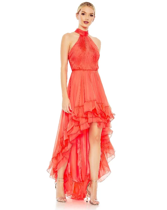 Lavish Evening Gown Mac Duggal 55807 Prom High Low Pleated Halter Gown