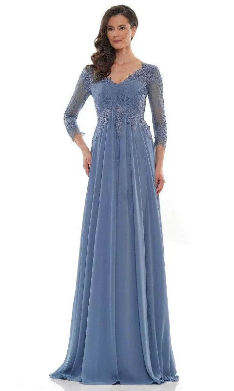 Timeless Gown Marsoni by Colors - V-Neck Applique Evening Dress MV1125 - 1 pc Slate Blue In Size 22 Available Timeless Gown Marsoni by Colors - V-Neck Applique Evening Dress MV1125 - 1 pc Slate Blue In Size 22 Available
