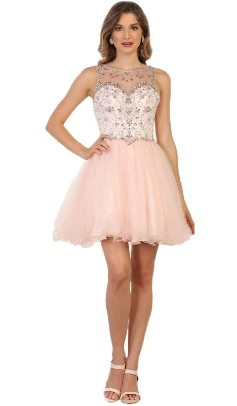 Fancy Embellished Dress May Queen - Beaded Illusion Cocktail Dress