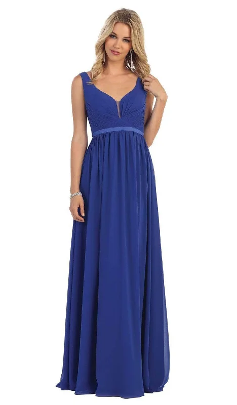 Cocktail Dress May Queen - MQ1225 Sleeveless Sheer Plunging A-Line Gown