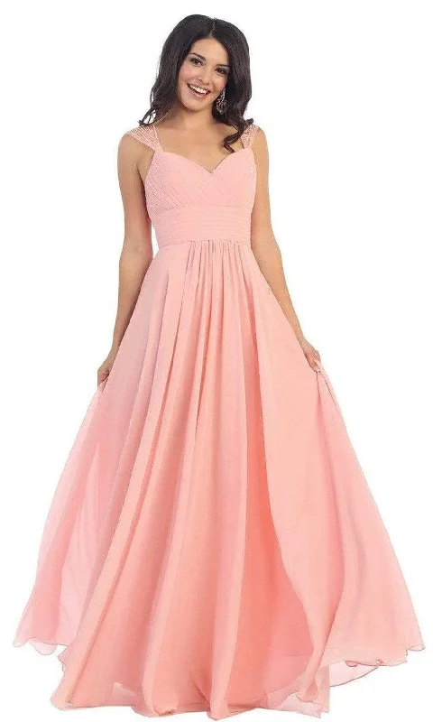 Velvet Evening Dress May Queen - MQ1275 Finely-Tucked Bodice Sweetheart Neck A-Line Dress