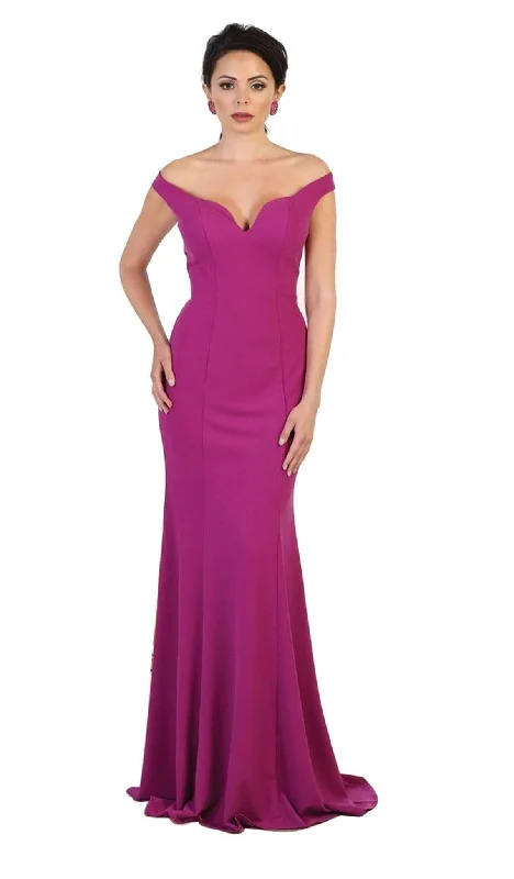 Illusion Neckline Dress May Queen - MQ1489 Off Shoulder Long Sheath Evening Gown