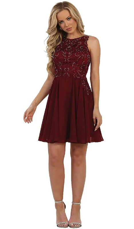 Chic Formal Gown May Queen - MQ1556 Beaded A-Line Cocktail Dress