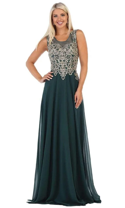 Satin Slip Dress May Queen - MQ1616 Sleeveless Lace Applique Chiffon Long Dress