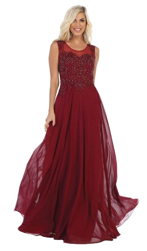 Modest Formal Dress May Queen - MQ1620 Embellished Scoop Neck A-line Dress