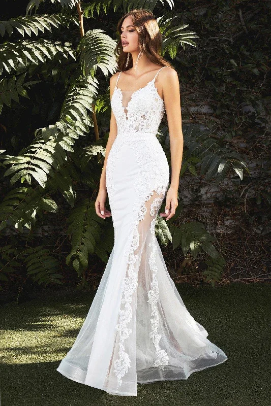 Metallic Formal Dress Cinderella Divine CD937W Mermaid Illusion Wedding Dress