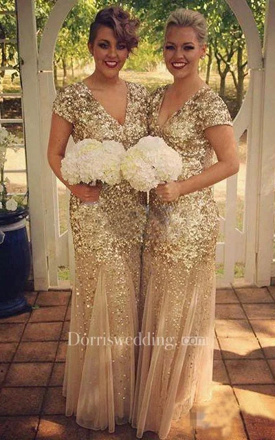High Neck Dress Mermaid V-neck T-Shirt Draping Pleats Brush Train Zipper Sequins Dress