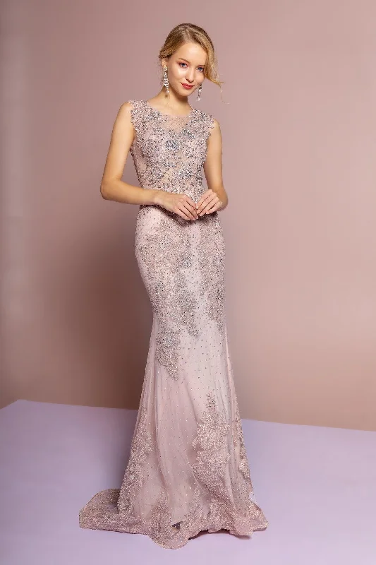 Asymmetrical Gown Mesh Beaded Embroidered Mermaid Long Dress