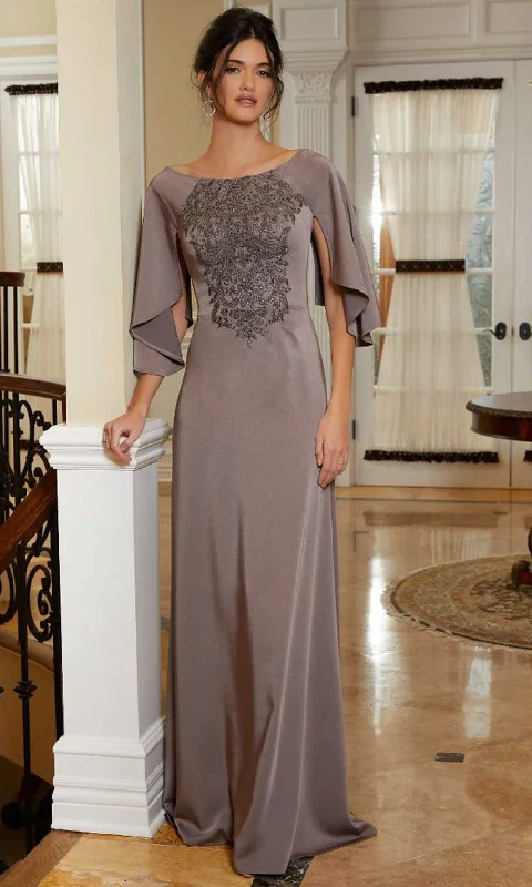 Deep V-Neck Dress MGNY By Mori Lee 72829 - Cape Sleeve A-Line Evening Gown