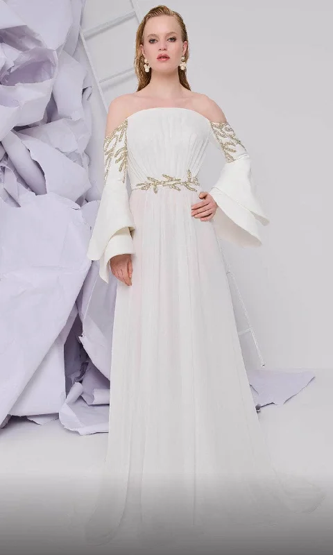 Floor-Length Satin Dress MNM Couture B1103 - Gilt Beaded A-Line Dress