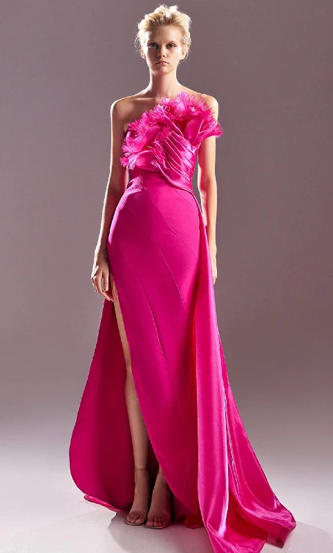 Pleated Gown MNM Couture G1500 - Strapless Fringed Evening Gown