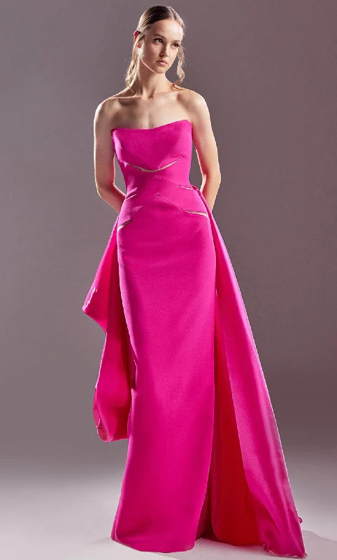 Pearl Embellished Gown MNM COUTURE G1541 - Strapless Laser Cut-Out Prom Gown