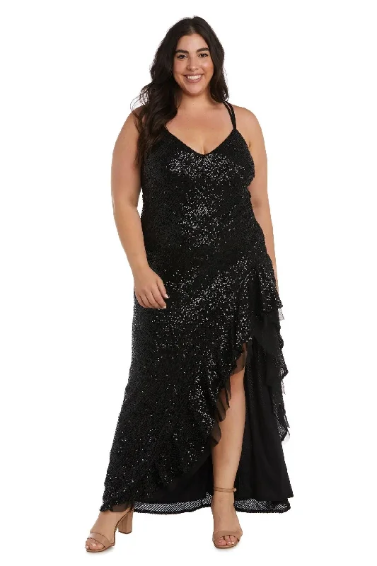 Modest Formal Dress Morgan & Co 13029WM Plus Size High Low Prom Dress