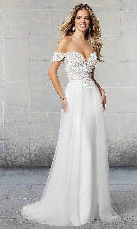 Long Sleeve Dress Mori Lee Bridal 6922L - Applique Overskirt Wedding Dress