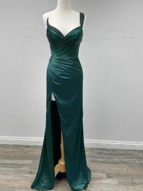 Couture Gown N F1381 - One Strap Beaded Accented Prom Gown With Leg Slit & Lace Up Corset Back Couture Gown N F1381 - One Strap Beaded Accented Prom Gown With Leg Slit & Lace Up Corset Back
